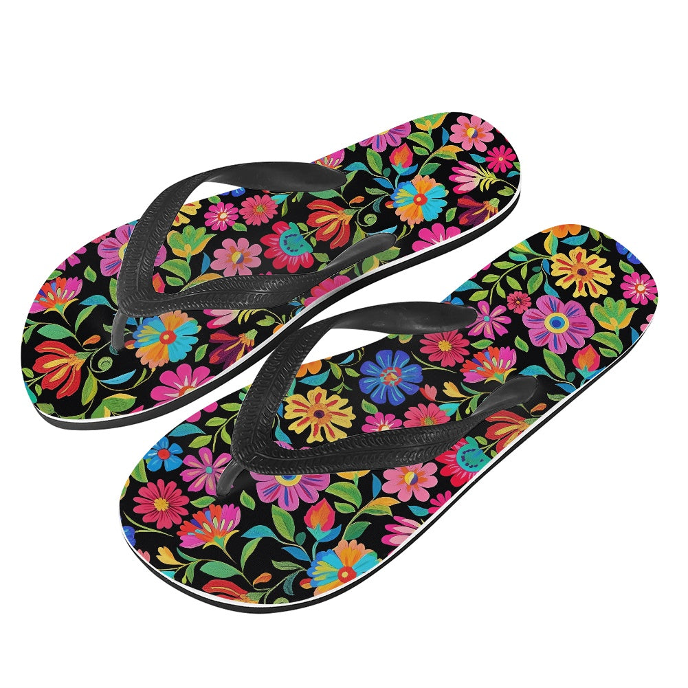 Bright Floral Pattern Flip Flops
