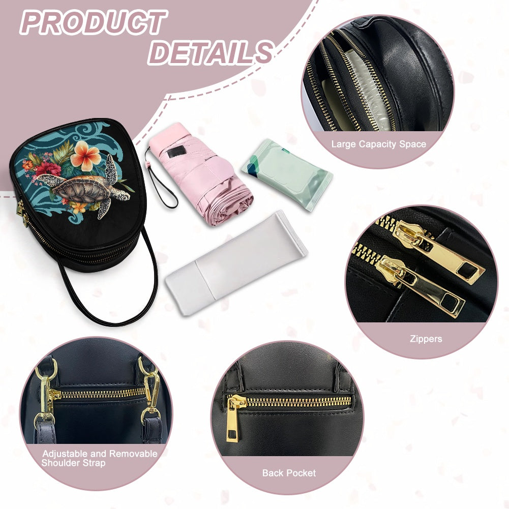 Sea Turtle Design Double-Layer Women’s Leather Square Bag