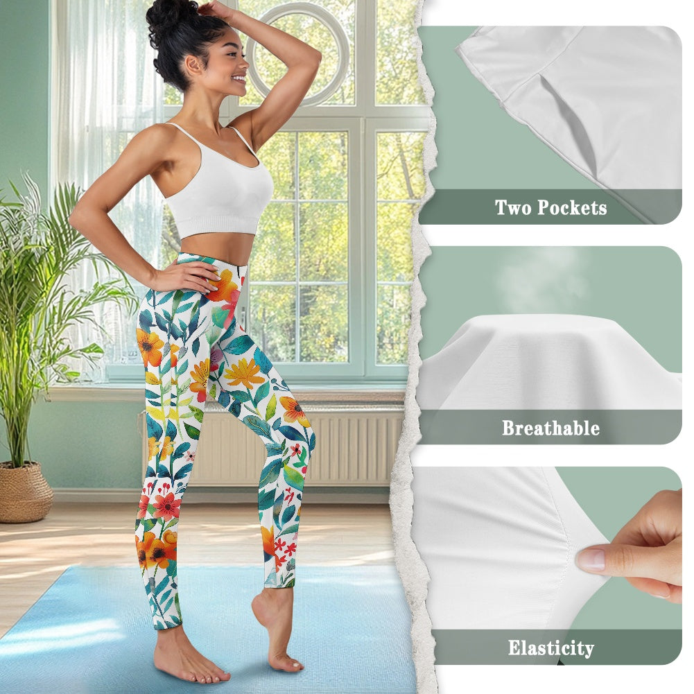 Floral Bloom Women's Yoga Pants with Pockets