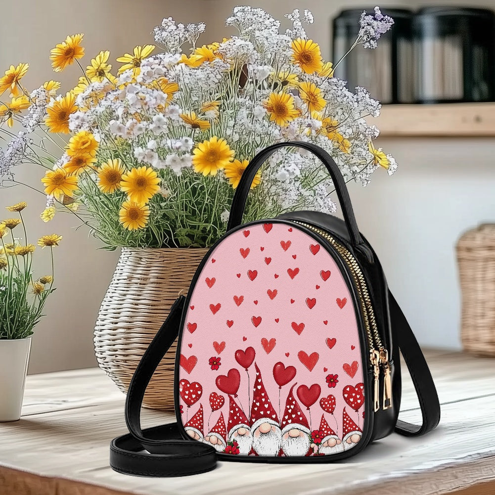 Valentine Gnome Adorable Double-Layer Women’s Leather Square Bag