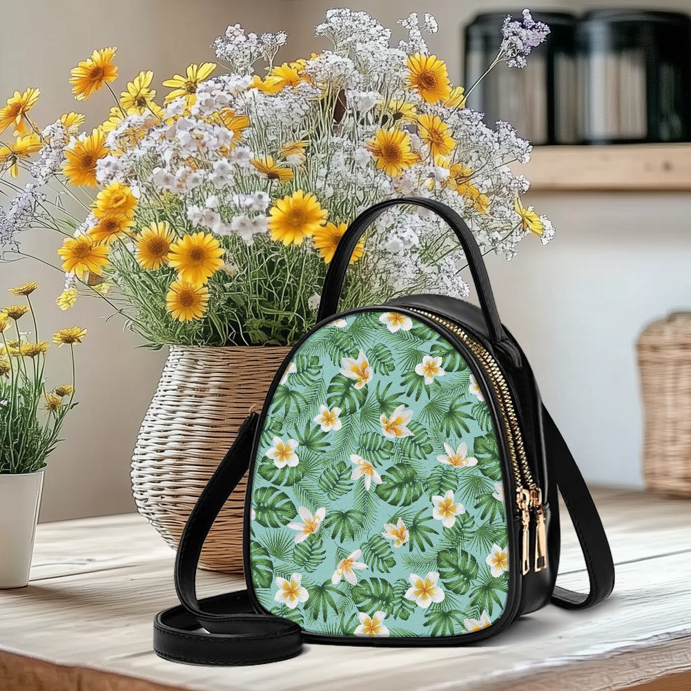 Floral Leaf Design Tropical Double-Layer Women’s Leather Square Bag