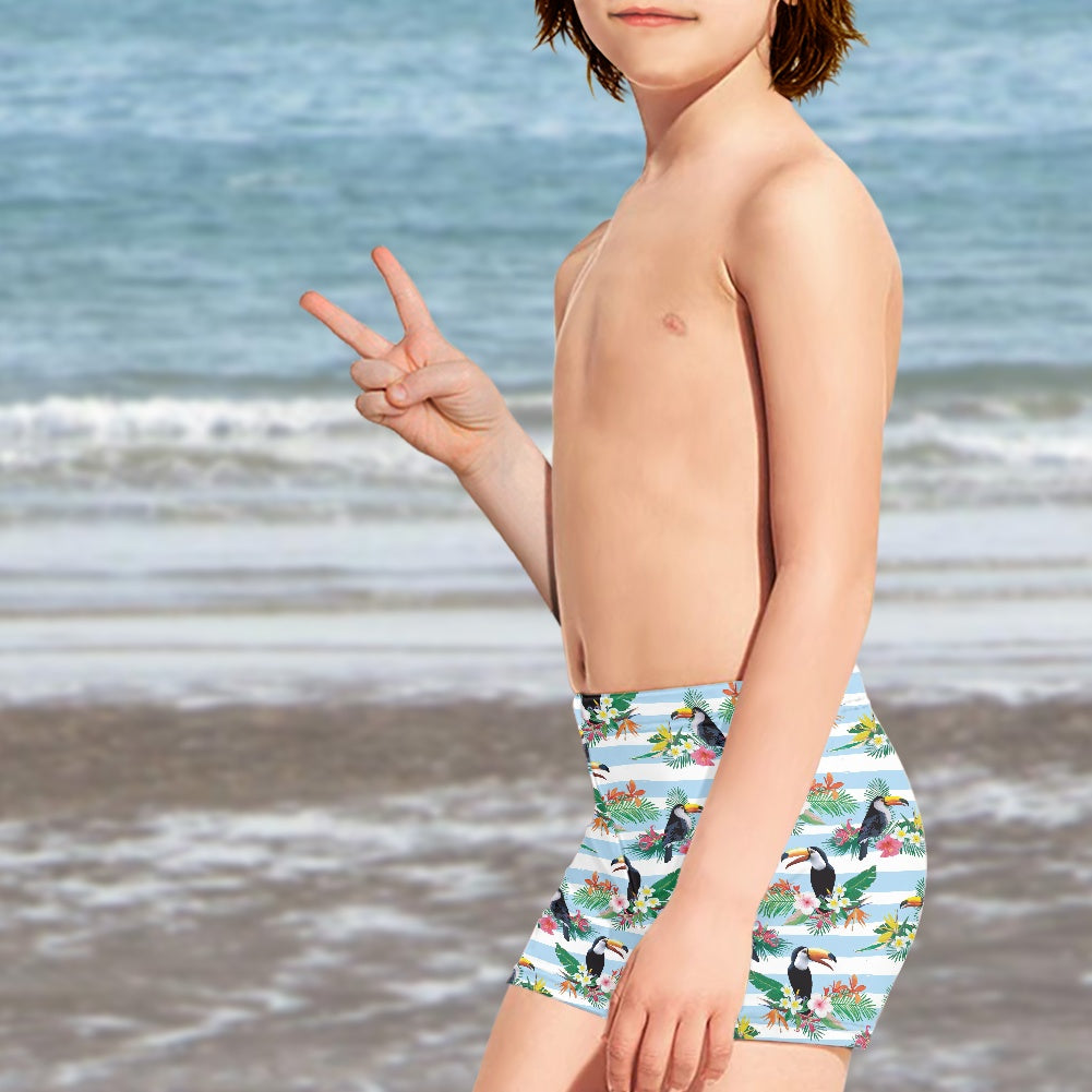 Tropical Toucan Print Boy's Swim Trunks