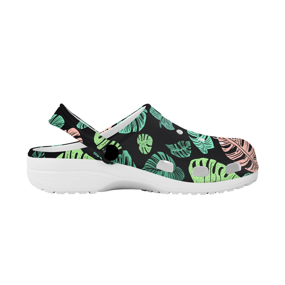 Tropical Leaf Print Adult Clogs