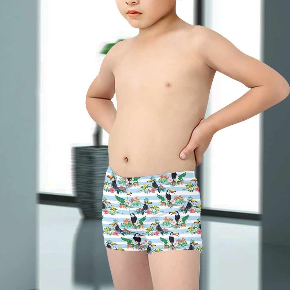 Tropical Toucan Print Boy's Swim Trunks