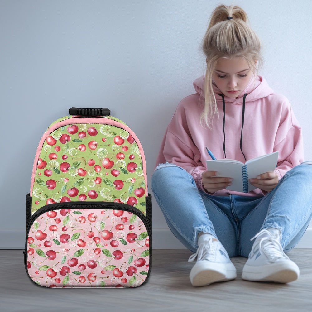 17-Inch Backpack with Cherry & Lime Print – Dual-Tone School Bag