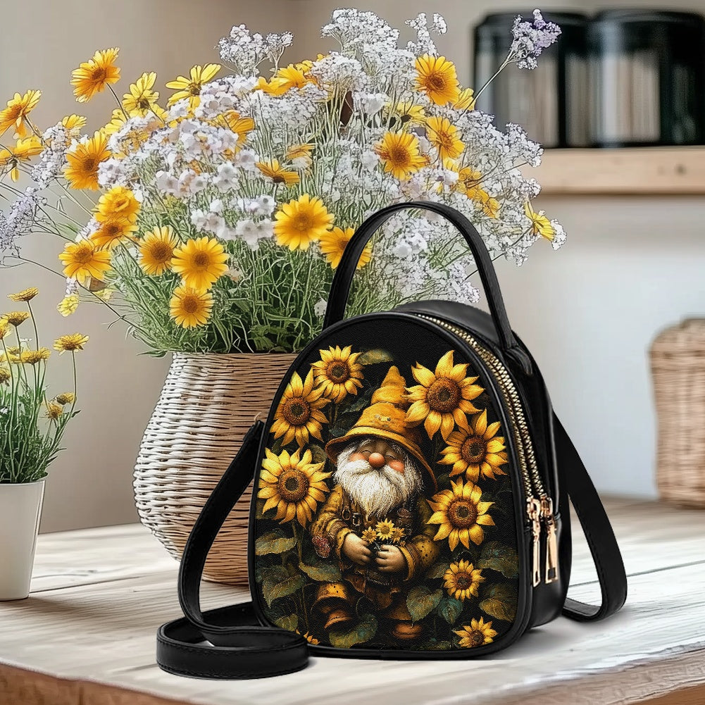 Sunflower Gnome Adorable Double-Layer Women’s Leather Square Bag