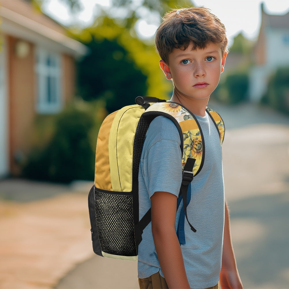 Floral School Bag with Sunflower Print – 17-Inch Backpack