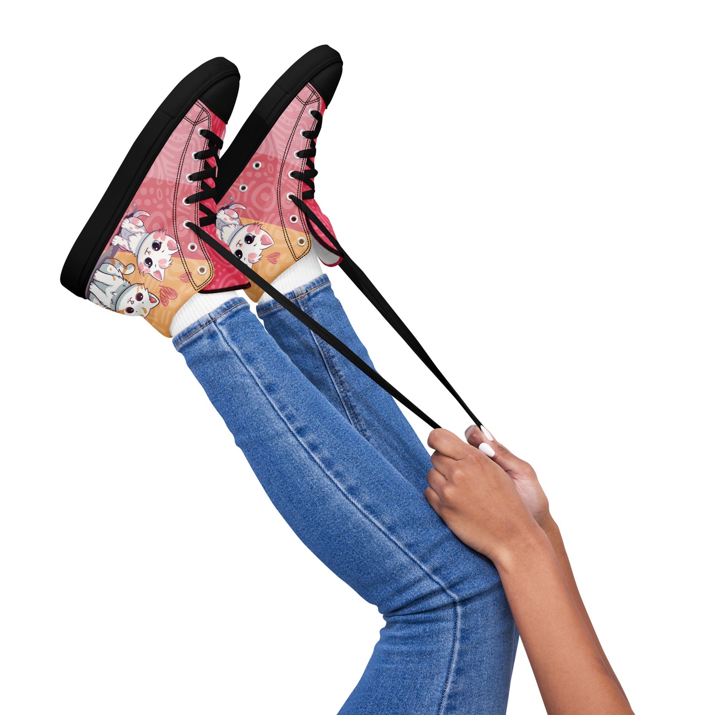 Cute Cats Pink Orange Women's High Top Custom Sneakers