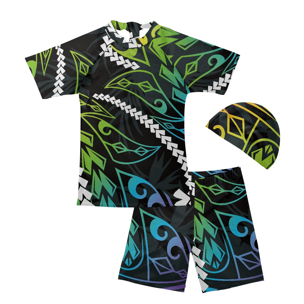 Tribal Pattern Boys' Three-Piece Swimsuit Set