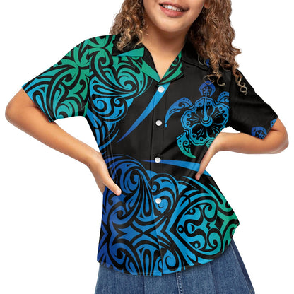 Tribal Turtle Design Hawaiian Shirt for Kids