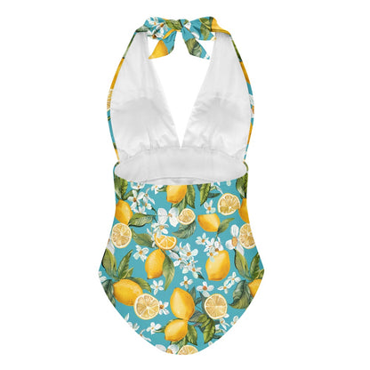 Tropical Lemon Floral Women's High Cut One-piece Swimsuit