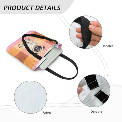 Adorable Pug Checkered Design Cloth Tote Bag