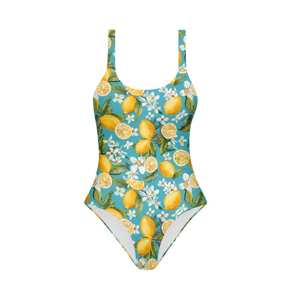 Girls' Floral Lemon Print One-Piece Swimsuit