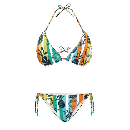 Tropical Sunset Stripe Halter Bikini