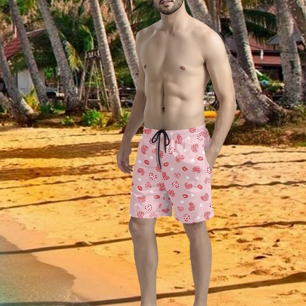 Men's Lip and Heart Print Swim Shorts
