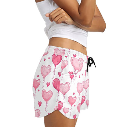 Pink Heart Balloon Print Women’s Shorts