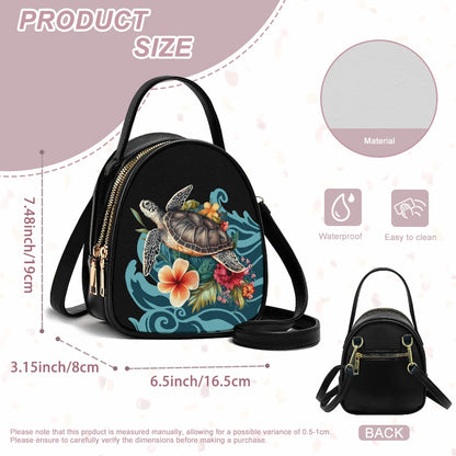 Sea Turtle Design Double-Layer Women’s Leather Square Bag