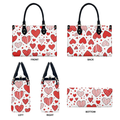 Red Patchwork Heart PU Handbag