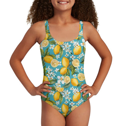 Girls' Floral Lemon Print One-Piece Swimsuit