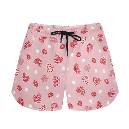 Pink Heart & Kiss Print Women’s Shorts