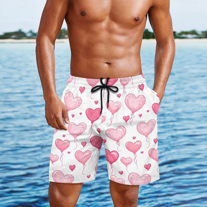 Men's Pink Heart Balloon Swim Shorts