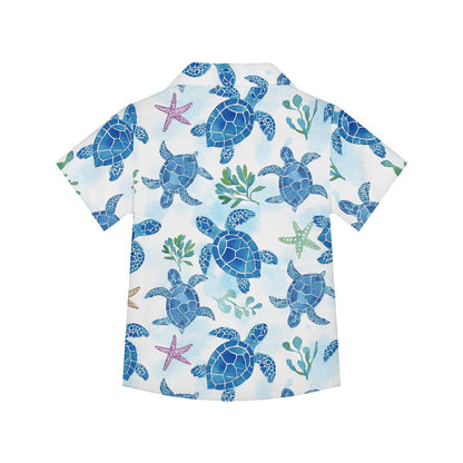Tropical Ocean Print Sea Turtle Hawaiian Shirt for Kids