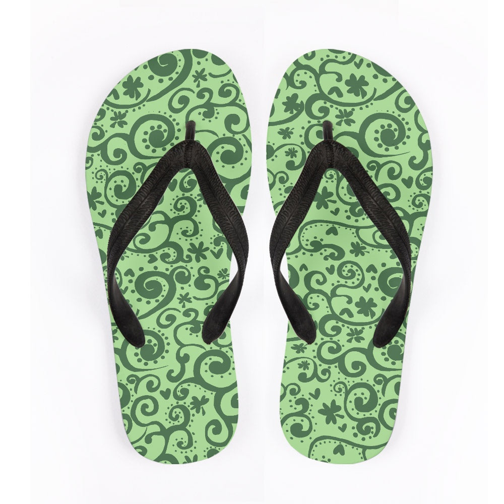 Green Swirl Pattern Flip Flops