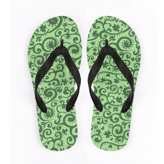Green Swirl Pattern Flip Flops
