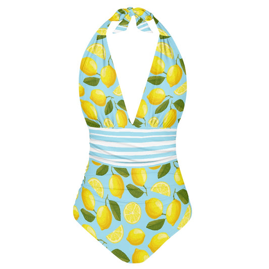 Lemon Print Women's High Cut One-piece Swimsuit