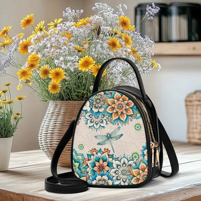 Dragonfly Floral Elegant Double-Layer Women’s Leather Square Bag