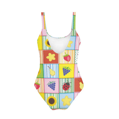 Girls' Patchwork Fruit Print One-Piece Swimsuit