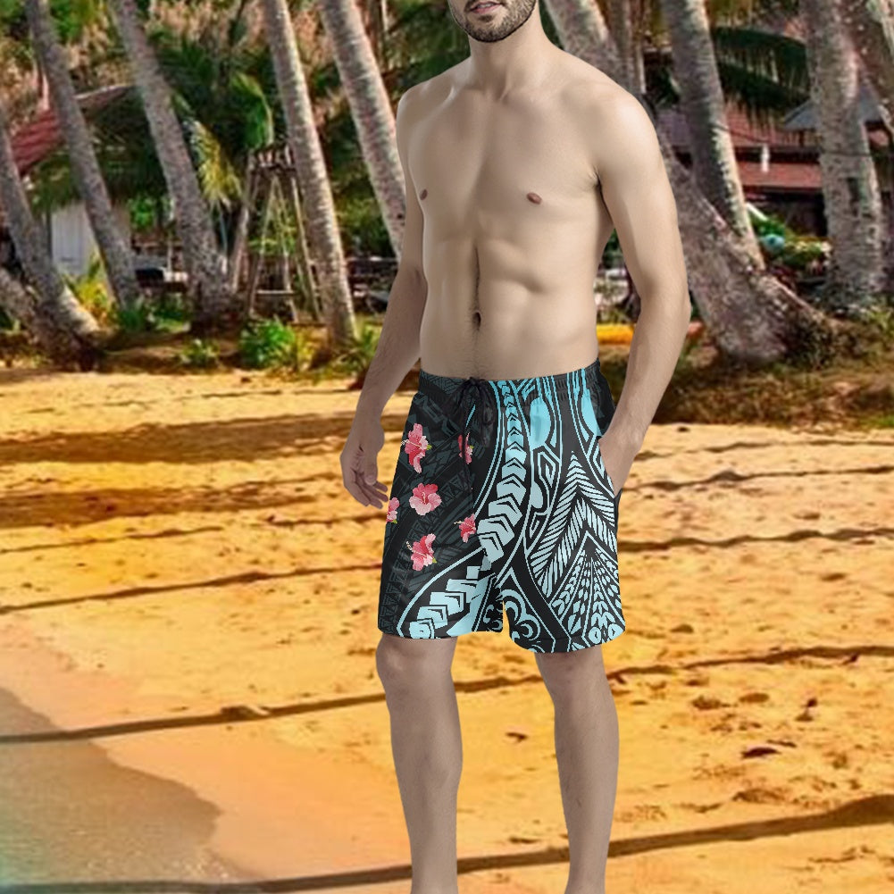 Men's Tribal Hibiscus Print Swim Shorts 