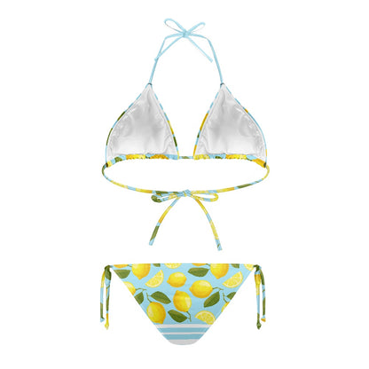 Vibrant Lemon-Print Striped Halter Bikini