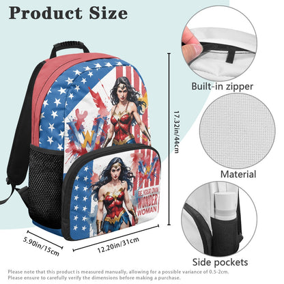 Patriotic Warrior Print Backpack with Bold Design – 17-Inch School Bag