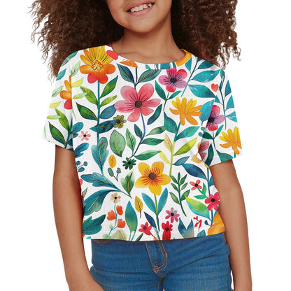 Floral Garden Crop Top - Girls Exposed Navel T-Shirt