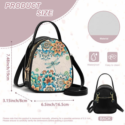 Dragonfly Floral Elegant Double-Layer Women’s Leather Square Bag