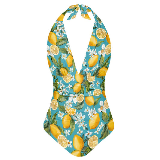 Tropical Lemon Floral Women's High Cut One-piece Swimsuit