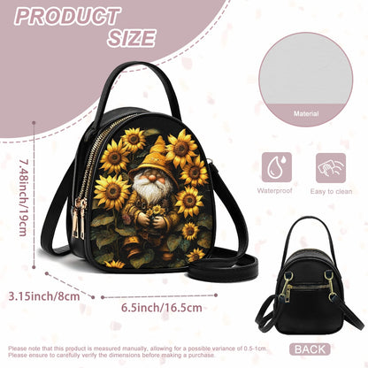 Sunflower Gnome Adorable Double-Layer Women’s Leather Square Bag