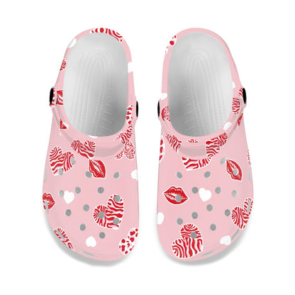 Red Lip and Heart Design Adult Clogs