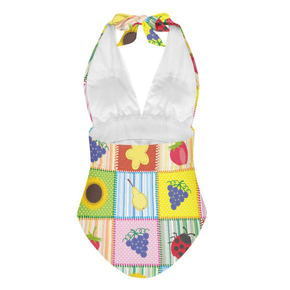 Colorful Patchwork Fruit Print Women's High Cut One-piece Swimsuit