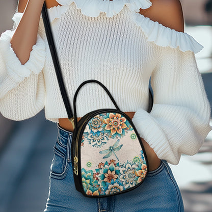Dragonfly Floral Elegant Double-Layer Women’s Leather Square Bag