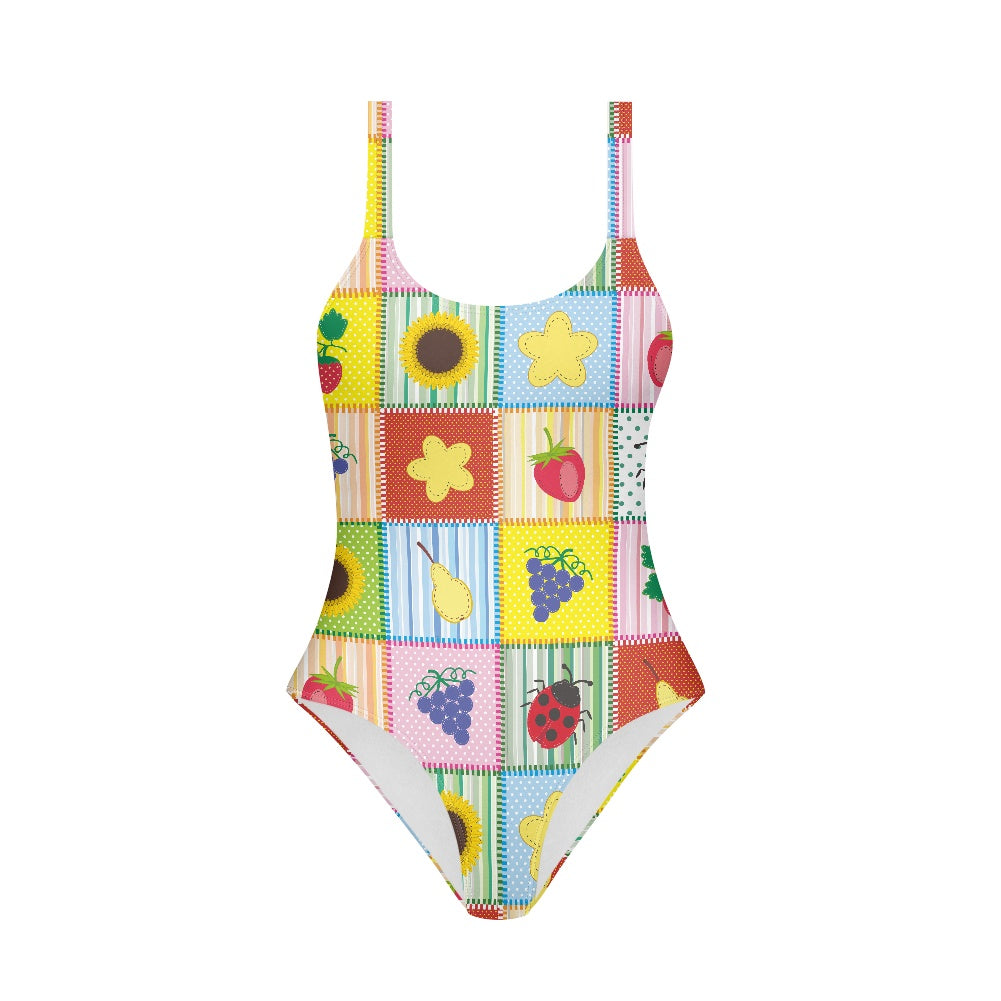 Girls' Patchwork Fruit Print One-Piece Swimsuit 