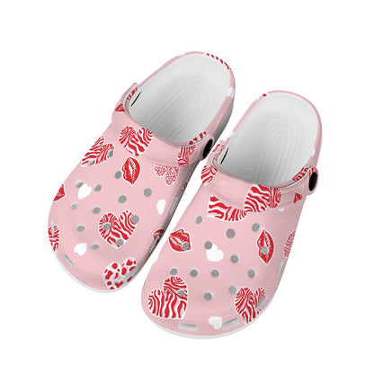 Red Lip and Heart Design Adult Clogs