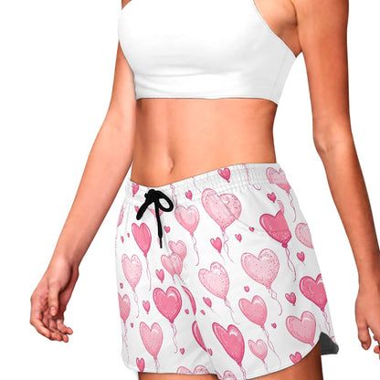 Pink Heart Balloon Print Women’s Shorts