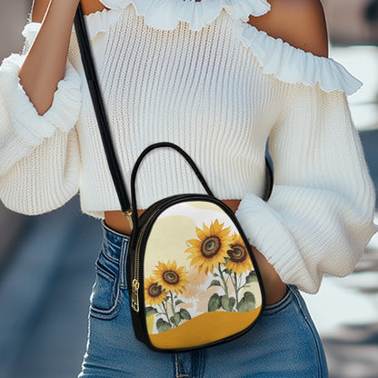 Sunflower Field Chic Double-Layer Women’s Leather Square Bag
