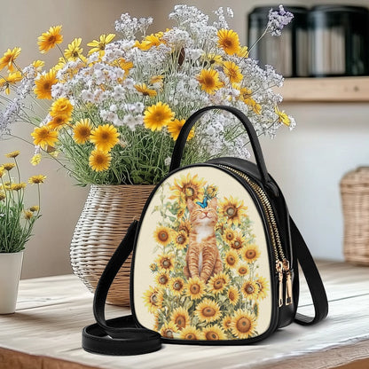 Sunflower Cat Charming Double-Layer Women’s Leather Square Bag