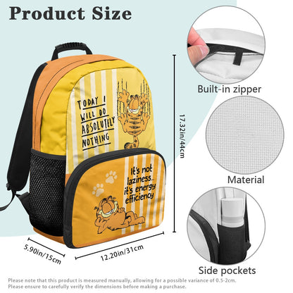Yellow Cartoon Cat Print Backpack with Striped Design – 17-Inch School Bag