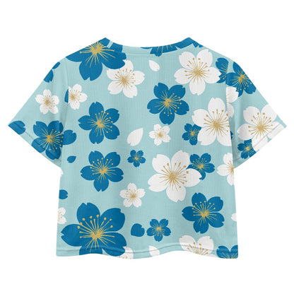 Blue Blossom Crop Top - Girls Exposed Navel T-Shirt