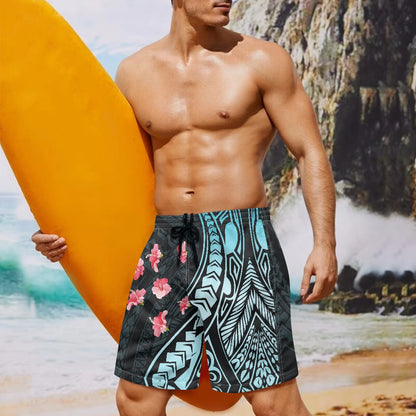 Men's Tribal Hibiscus Print Swim Shorts