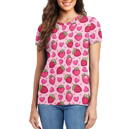Strawberry Hearts Ladies' Round Neck T-Shirt